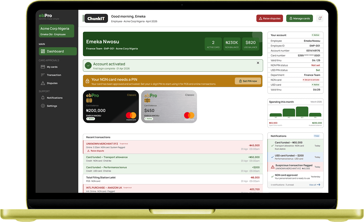 ebPro employee dashboard on laptop